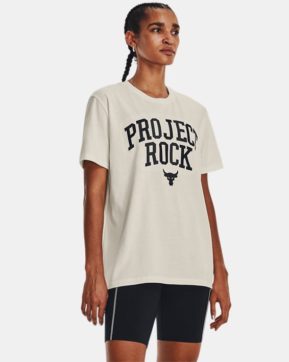 Women's Project Rock Heavyweight Campus T-Shirt, White, pdpMainDesktop image number 3